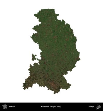 Aubusson. Fransa 'nın idari bölgesi, Nisan 2023' te çekilen Kopernik Nöbetçi karolarından oluşan bir uydu görüntüsüyle beyaza izole edildi.