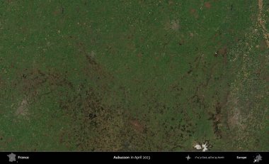 Aubusson. Copernicus Sentinel 'in Nisan 2023' te çekilmiş uydu görüntüsü üzerine Fransa 'nın idari bölgesi.