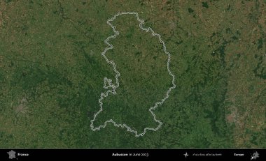 Aubusson. Haziran 2023 'te çekilen Copernicus Sentinel karolarından oluşan bir uydu görüntüsünde Fransa' nın idari bölgesinin ana hatları belirlendi.