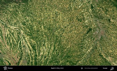 Aahhh. Mayıs 2020 'de Copernicus Sentinel karolarından oluşan bir uydu görüntüsü üzerine Fransa' nın idari bölgesi