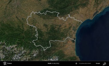 Aude. Copernicus Sentinel 'in Temmuz 2023' te çekilen uydu görüntüsünde Fransa 'nın idari bölgesinin ana hatları belirlendi.