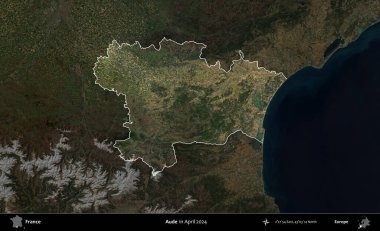 Aude. Fransa 'nın idari alanı, Nisan 2024' te çekilen Kopernik Nöbetçi karolarından oluşan koyu renkli bir uydu görüntüsü üzerinde vurgulandı ve özetlendi.