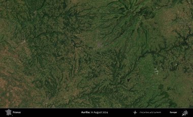 Aurillac. Copernicus Sentinel 'in Ağustos 2024' te çekilmiş uydu görüntüsü üzerine Fransa 'nın idari bölgesi.