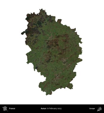 Autun. Fransa 'nın idari bölgesi, Şubat 2023' te çekilen Kopernik Nöbetçi karolarından oluşan bir uydu görüntüsüyle beyaza izole edildi.