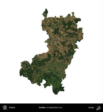 Avallon. Fransa 'nın idari bölgesi, Eylül 2021' de çekilen Kopernik Nöbetçi karolarından oluşan bir uydu görüntüsü üzerinde beyaza izole edildi.