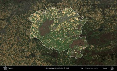 Avesnes-sur-Helpe. Fransa 'nın idari alanı, Mart 2022' de çekilen Kopernik Sentinel karolarından oluşan koyu renkli bir uydu görüntüsü üzerinde vurgulandı ve özetlendi.