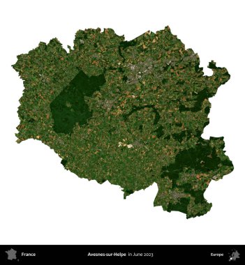 Avesnes-sur-Helpe. Fransa 'nın idari bölgesi, Haziran 2023' te çekilen Kopernik Nöbetçi karolarından oluşan bir uydu görüntüsüyle beyaza izole edildi.