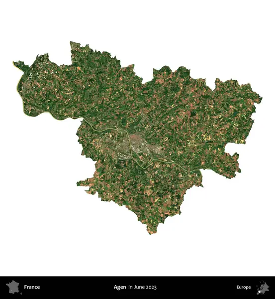 Agen. Fransa 'nın idari bölgesi, Haziran 2023' te çekilen Kopernik Nöbetçi karolarından oluşan bir uydu görüntüsüyle beyaza izole edildi.