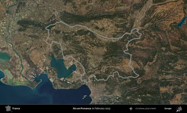Aix-en-Provence. Copernicus Sentinel 'in Şubat 2023' te çekilen uydu görüntüsünde Fransa 'nın idari bölgesinin ana hatları belirlendi.