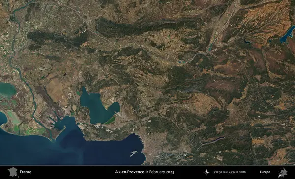 Aix-en-Provence. Copernicus Sentinel 'in Şubat 2023' te çekilmiş uydu görüntüsü üzerine Fransa 'nın idari bölgesi.