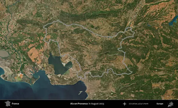 Aix-en-Provence. Copernicus Sentinel 'in Ağustos 2023' te çekilen uydu görüntüsünde Fransa 'nın idari bölgesinin ana hatları belirlendi.