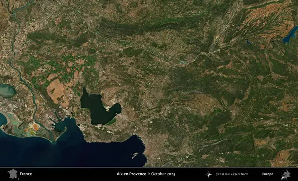 Aix-en-Provence. Copernicus Sentinel 'in Ekim 2023' te çekilmiş uydu görüntüsü üzerine Fransa 'nın idari bölgesi.