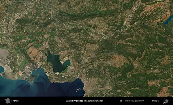 Aix-en-Provence. Copernicus Sentinel 'in Eylül 2024' te çekilmiş uydu görüntüsü üzerine Fransa 'nın idari bölgesi.