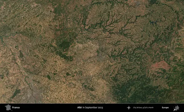 Albi. Copernicus Sentinel 'in Eylül 2023' te çekilmiş uydu görüntüsü üzerine Fransa 'nın idari bölgesi.