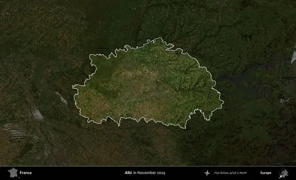 Albi. Fransa 'nın idari alanı, Kopernik Sentinel' in Kasım 2024 'te çekilmiş karanlık bir uydu görüntüsüyle vurgulandı ve özetlendi.