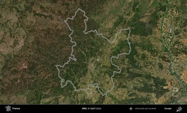 Ales. Nisan 2022 'de çekilen Copernicus Sentinel karolarından oluşan bir uydu görüntüsünde Fransa' nın idari bölgesinin ana hatları belirlendi.