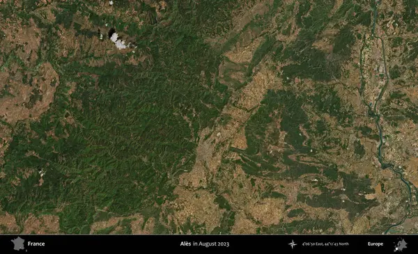 Ales. Copernicus Sentinel 'in Ağustos 2023' te çekilmiş uydu görüntüsü üzerine Fransa 'nın idari bölgesi.