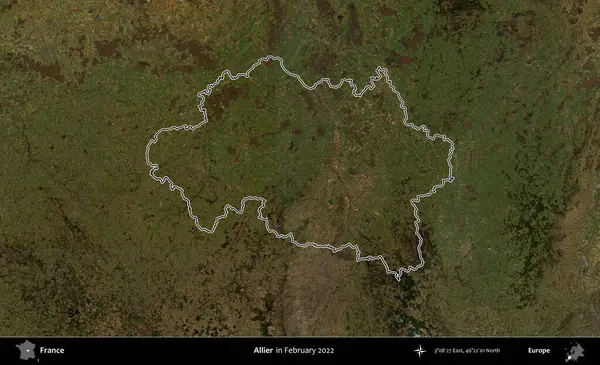 Allier. Copernicus Sentinel 'in Şubat 2022' de çekilen uydu görüntüsünde Fransa 'nın idari bölgesinin ana hatları belirlendi.