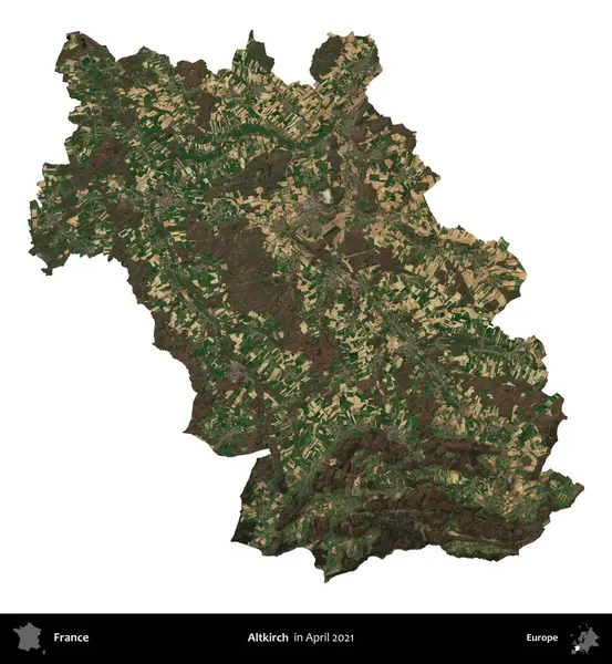 Altkirch. Fransa 'nın idari bölgesi, Nisan 2021' de çekilen Kopernik Nöbetçi karolarından oluşan bir uydu görüntüsü ile beyaza izole edildi.