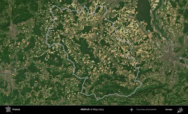 Altkirch. Mayıs 2023 'te çekilen Copernicus Sentinel karolarından oluşan bir uydu görüntüsünde Fransa' nın idari bölgesinin ana hatları belirlendi.