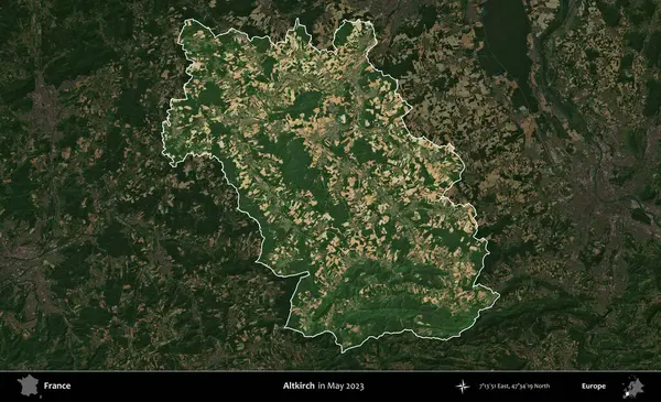 Altkirch. Fransa 'nın idari alanı, Mayıs 2023' te çekilen Kopernik Nöbetçi karolarından oluşan koyu renkli bir uydu görüntüsüyle vurgulandı ve özetlendi.