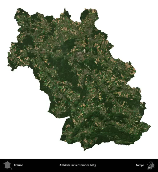 Altkirch. Fransa 'nın idari bölgesi, Eylül 2023' te çekilen Kopernik Nöbetçi karolarından oluşan bir uydu görüntüsü üzerinde beyaza izole edildi.