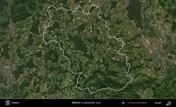 Altkirch. Eylül 2023 'te çekilen Copernicus Sentinel karolarından oluşan bir uydu görüntüsünde Fransa' nın idari bölgesinin ana hatlarını çizdim.
