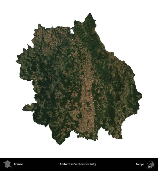 Ambert. Fransa 'nın idari bölgesi, Eylül 2023' te çekilen Kopernik Nöbetçi karolarından oluşan bir uydu görüntüsü üzerinde beyaza izole edildi.