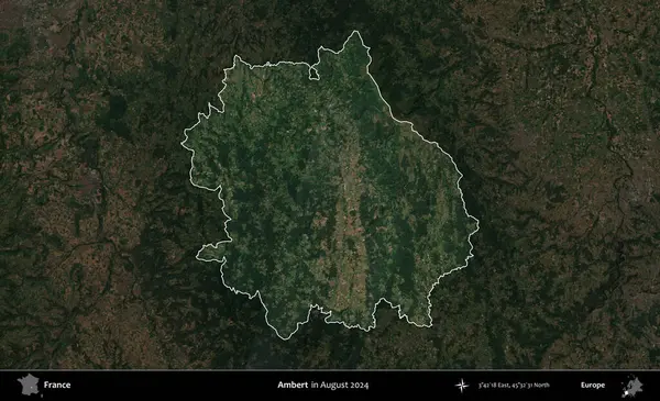 Ambert. Fransa 'nın idari alanı, Ağustos 2024' te çekilen Kopernik Sentinel karolarından oluşan koyu renkli bir uydu görüntüsü üzerinde vurgulandı ve özetlendi.