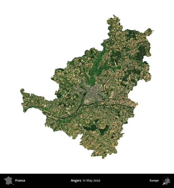 Öfke. Fransa 'nın idari bölgesi, Mayıs 2020' de çekilen Kopernik Nöbetçi karolarından oluşan bir uydu görüntüsüyle beyaza izole edildi.