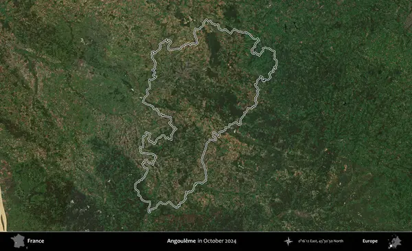 Angoume. Copernicus Sentinel 'in Ekim 2024' te çekilen uydu görüntüsünde Fransa 'nın idari bölgesinin ana hatlarını çizdim.
