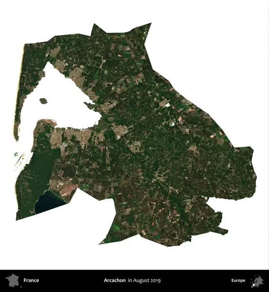 Arcachon. Fransa 'nın idari bölgesi, Ağustos 2019' da çekilen Kopernik Nöbetçi karolarından oluşan uydu görüntüsüyle beyaza izole edildi.