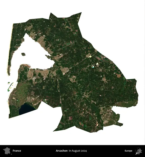 Arcachon. Fransa 'nın idari bölgesi, Ağustos 2024' te çekilen Kopernik Nöbetçi karolarından oluşan bir uydu görüntüsüyle beyaza izole edildi.