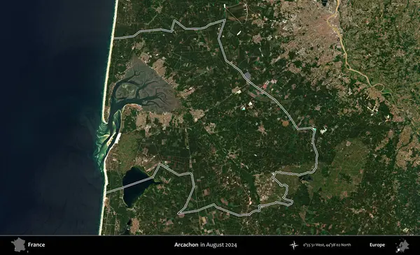 Arcachon. Copernicus Sentinel 'in Ağustos 2024' te çekilen uydu görüntüsünde Fransa 'nın idari bölgesinin ana hatları belirlendi.
