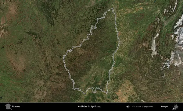 Ardeche. Nisan 2022 'de çekilen Copernicus Sentinel karolarından oluşan bir uydu görüntüsünde Fransa' nın idari bölgesinin ana hatları belirlendi.