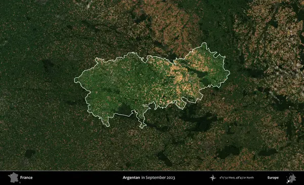 Arjantinli. Fransa 'nın idari alanı, Eylül 2023' te çekilen Kopernik Nöbetçi karolarından oluşan koyu renkli bir uydu görüntüsü üzerinde vurgulandı ve özetlendi.