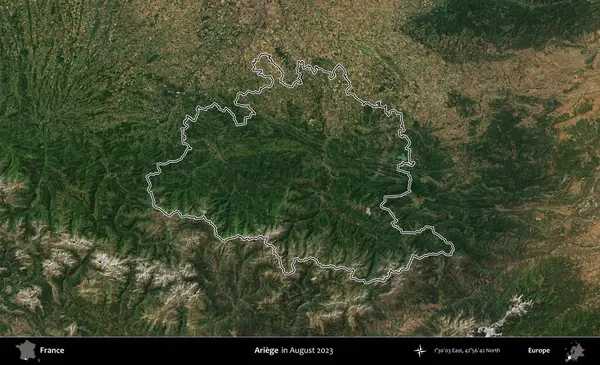 Ariege. Copernicus Sentinel 'in Ağustos 2023' te çekilen uydu görüntüsünde Fransa 'nın idari bölgesinin ana hatları belirlendi.