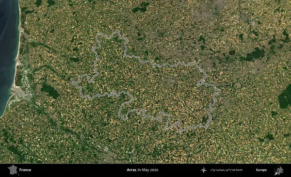 Arras. Mayıs 2020 'de çekilen Copernicus Sentinel karolarından oluşan bir uydu görüntüsünde Fransa' nın idari bölgesinin ana hatları belirlendi.