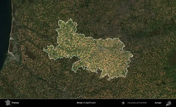 Arras. Fransa 'nın idari alanı, Nisan 2021' de çekilen Kopernik Sentinel karolarından oluşan koyu renkli bir uydu görüntüsü üzerinde vurgulandı ve özetlendi.