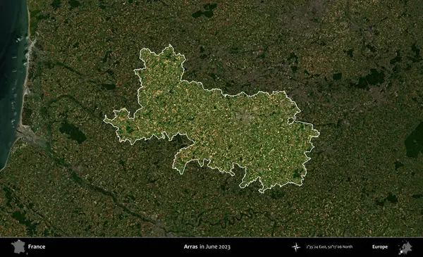 Arras. Fransa 'nın idari alanı, Haziran 2023' te çekilen Kopernik Nöbetçi karolarından oluşan koyu renkli bir uydu görüntüsüyle vurgulandı ve özetlendi.