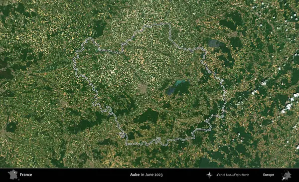 Aube. Haziran 2023 'te çekilen Copernicus Sentinel karolarından oluşan bir uydu görüntüsünde Fransa' nın idari bölgesinin ana hatları belirlendi.