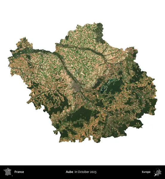 Aube. Fransa 'nın idari bölgesi, Ekim 2023' te çekilen Kopernik Nöbetçi karolarından oluşan bir uydu görüntüsüyle beyaza izole edildi.