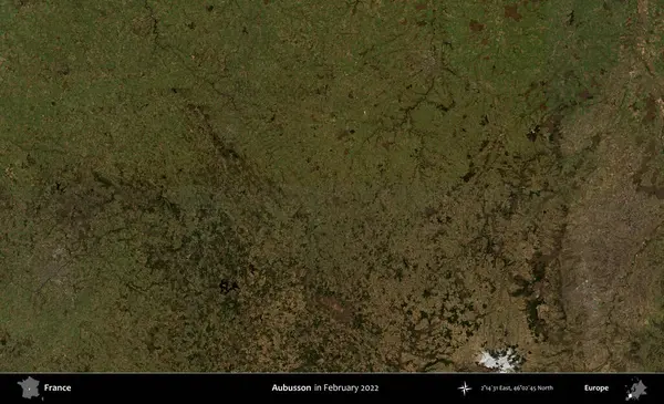 Aubusson. Copernicus Sentinel 'in Şubat 2022' de çekilmiş uydu görüntüsü üzerine Fransa 'nın idari bölgesi.