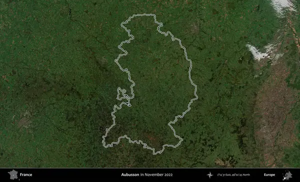 Aubusson. Copernicus Sentinel 'in Kasım 2022' de çekilen uydu görüntüsünde Fransa 'nın idari bölgesinin ana hatları belirlendi.