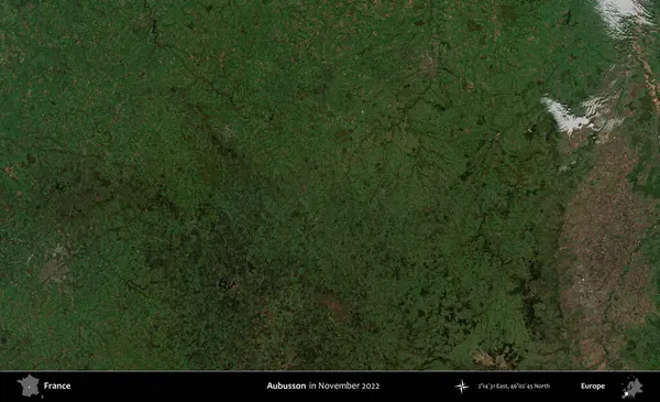 Aubusson. Copernicus Sentinel 'in Kasım 2022' de çekilmiş uydu görüntüsü üzerine Fransa 'nın idari bölgesi.