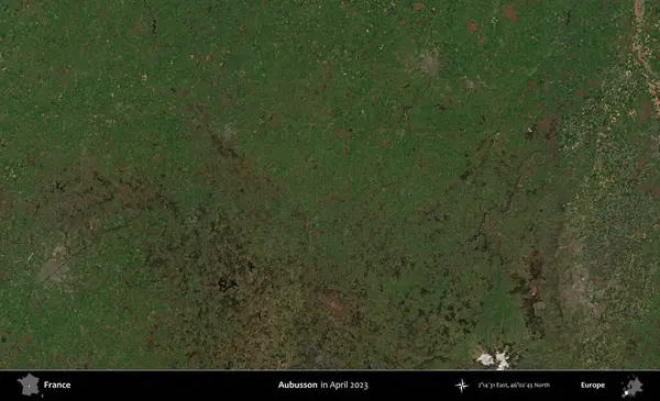 Aubusson. Copernicus Sentinel 'in Nisan 2023' te çekilmiş uydu görüntüsü üzerine Fransa 'nın idari bölgesi.