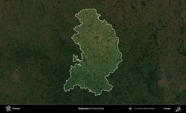 Aubusson. Fransa 'nın idari alanı, Haziran 2023' te çekilen Kopernik Nöbetçi karolarından oluşan koyu renkli bir uydu görüntüsüyle vurgulandı ve özetlendi.