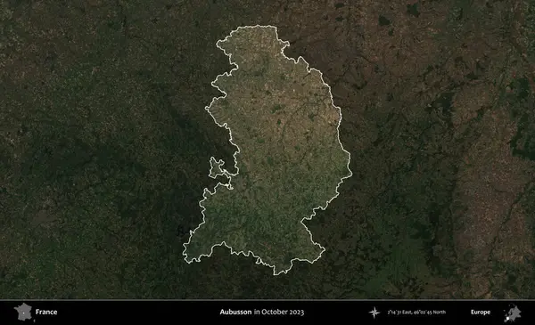 Aubusson. Fransa 'nın idari alanı, Ekim 2023' te çekilen Kopernik Nöbetçi karolarından oluşan koyu renkli bir uydu görüntüsü üzerinde vurgulandı ve özetlendi.