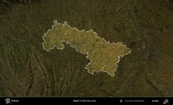 Aahhh. Fransa 'nın idari alanı, Şubat 2022' de çekilen Kopernik Sentinel karolarından oluşan koyu renkli bir uydu görüntüsü üzerinde vurgulandı ve özetlendi.