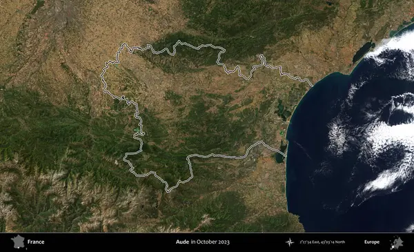 Aude. Copernicus Sentinel 'in Ekim 2023' te çekilen uydu görüntüsünde Fransa 'nın idari bölgesinin ana hatları belirlendi.